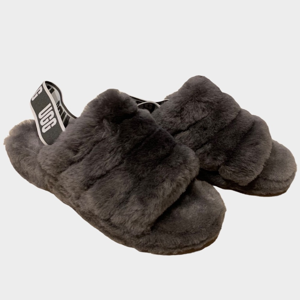 NEW NWoT UGG Women's FLUFF YEAH Charcoal Slipper Slide READ DESCRIPTION! - Picture 3 of 8